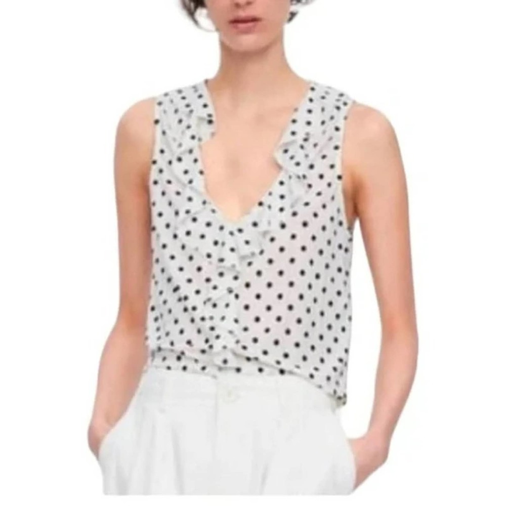 Zara Polka Dot Ruffle Tank Small